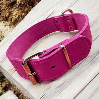 Roze leder halsband 4cm breed 