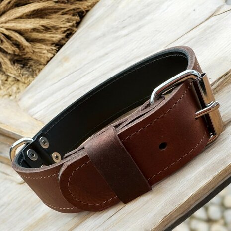 Leder halsband 4cm breed