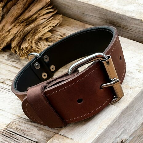 Leder halsband 5cm breed