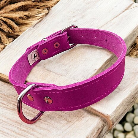 Roze leder halsband 3cm breed 