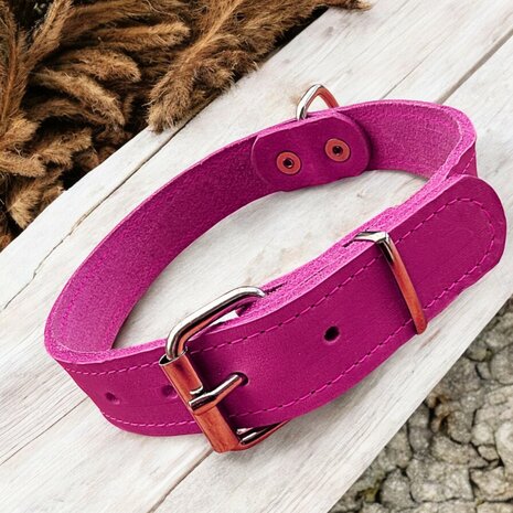 Roze leder halsband 3cm breed 