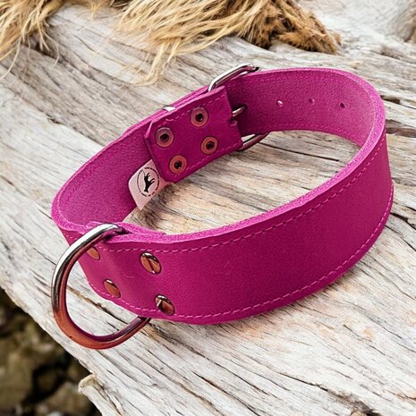 Pink leather collar 1.57 inch wide